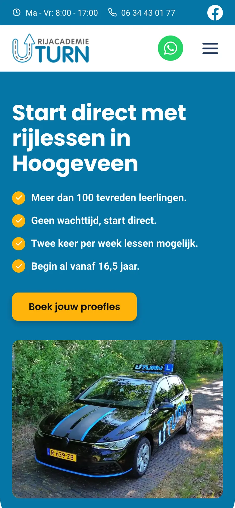 De website van Rijacademie Uturn op mobiel