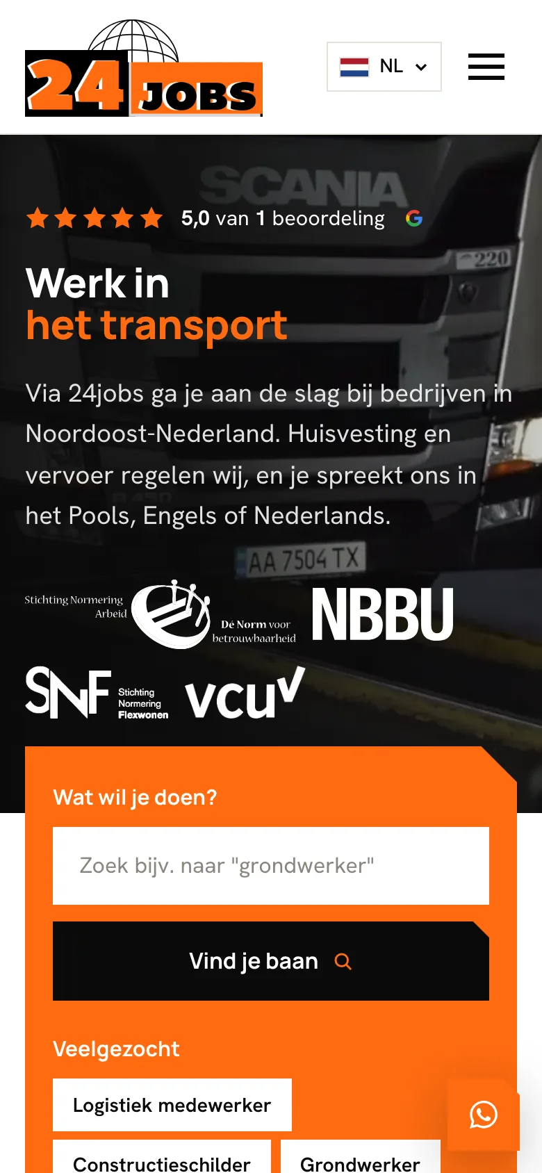 Mobiele weergave van de website van 24 Jobs