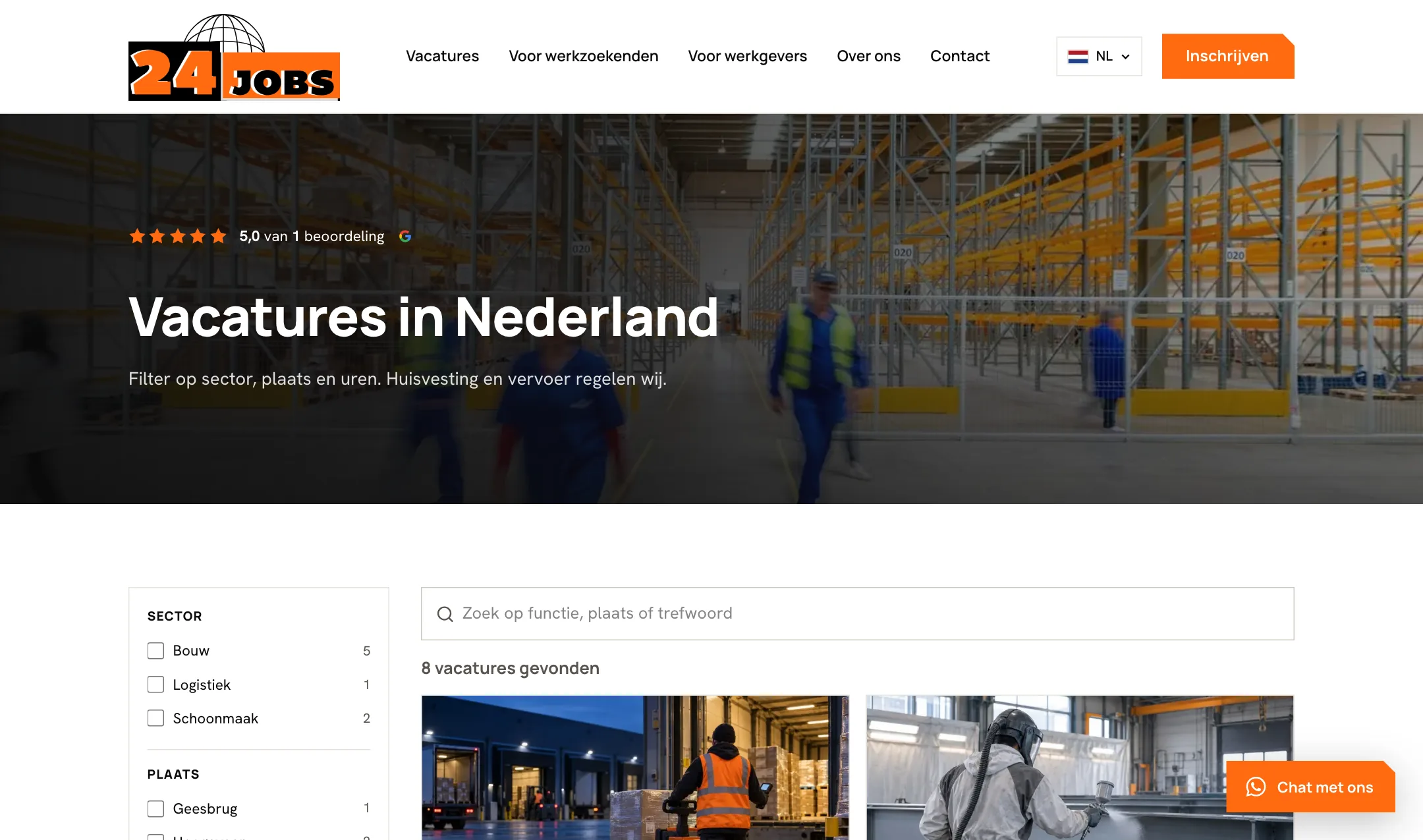 Vacatureoverzicht van 24 Jobs met zoekveld en filters op sector en plaats