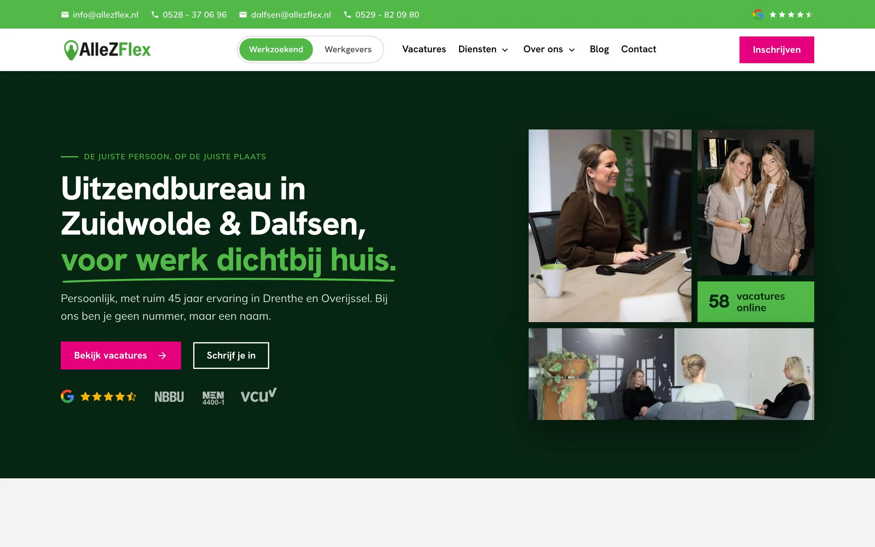 Opgeleverde website van AlleZFlex