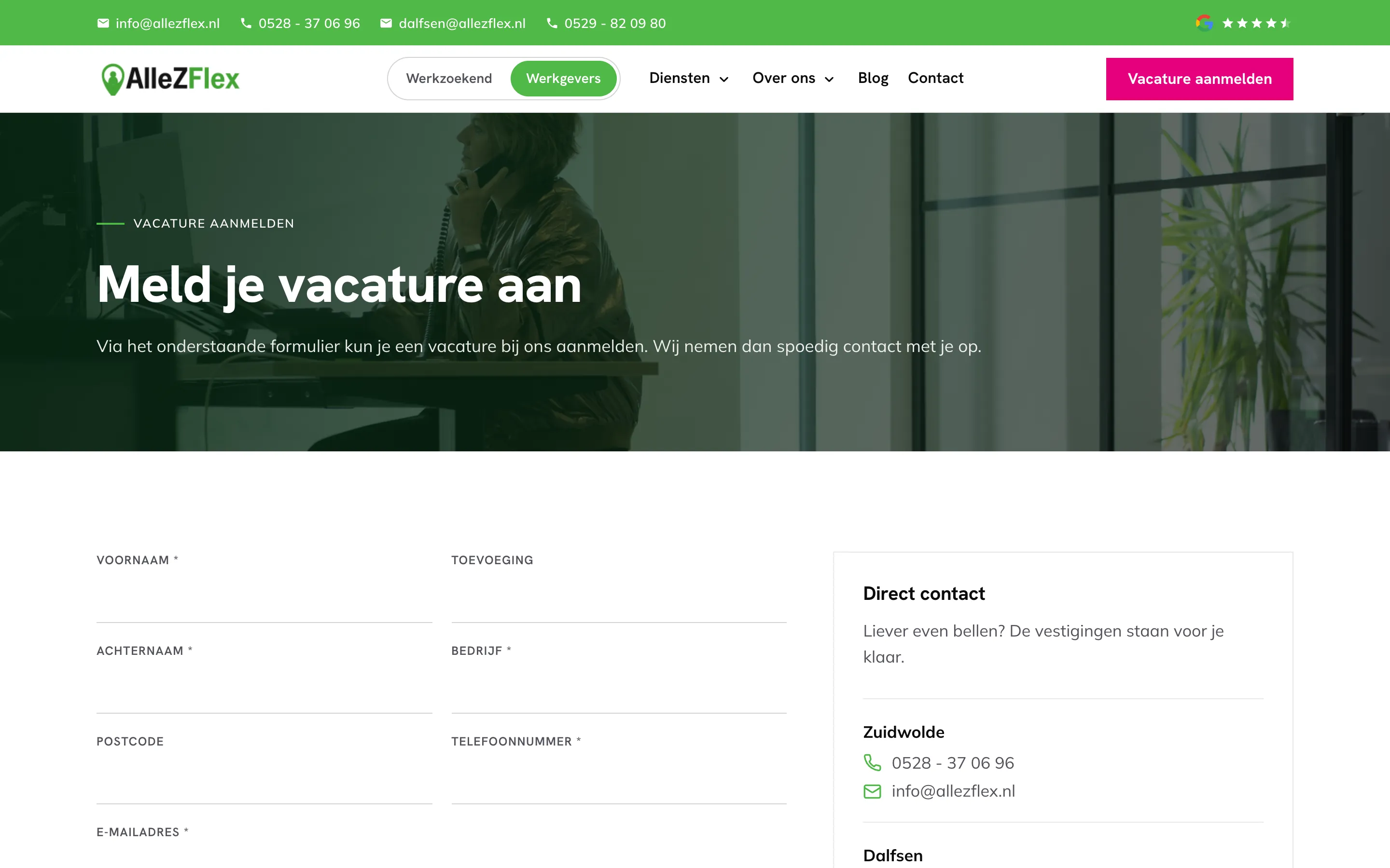 Het werkgeversformulier van AlleZFlex