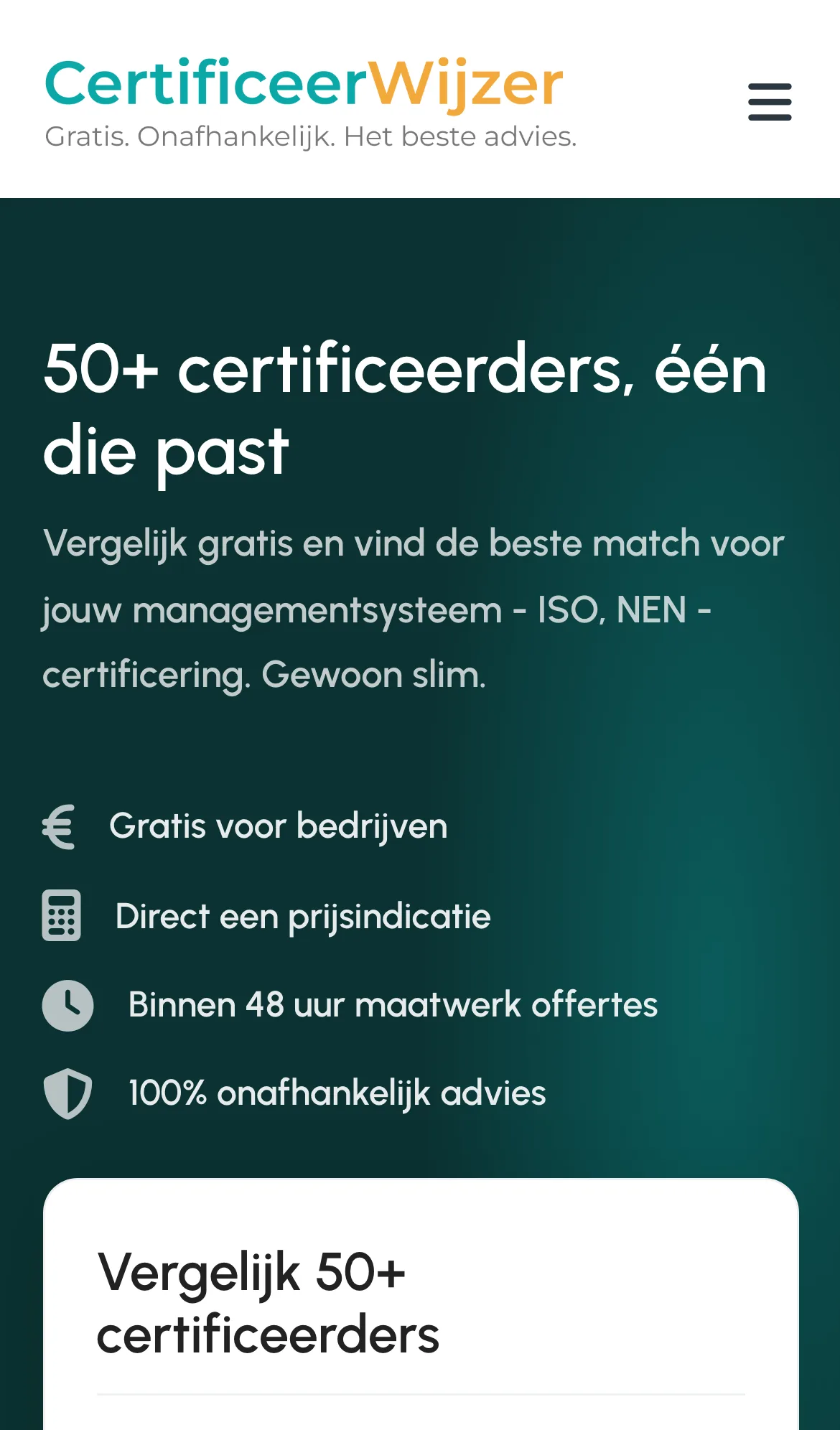 Mobiele weergave Certificeerwijzer