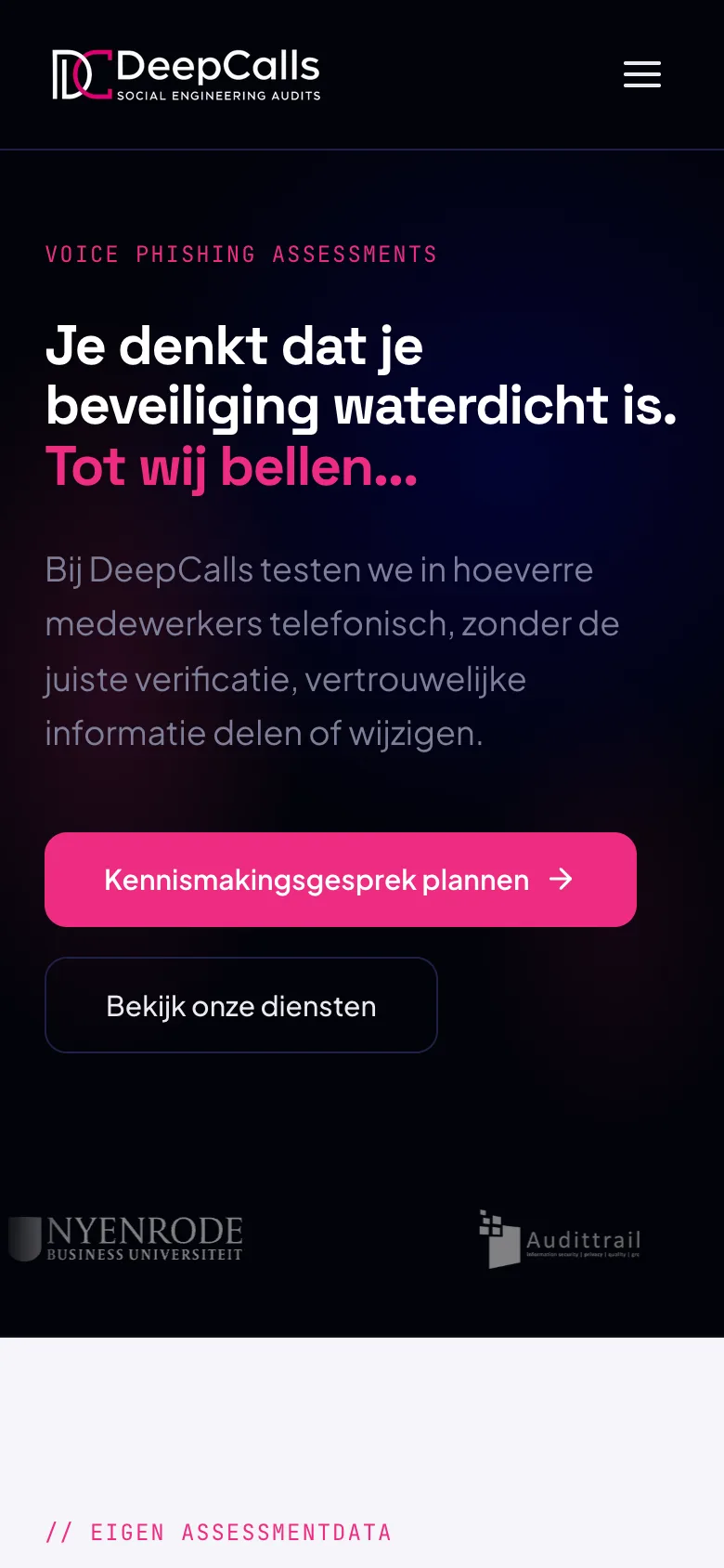Mobiele weergave DeepCalls.io