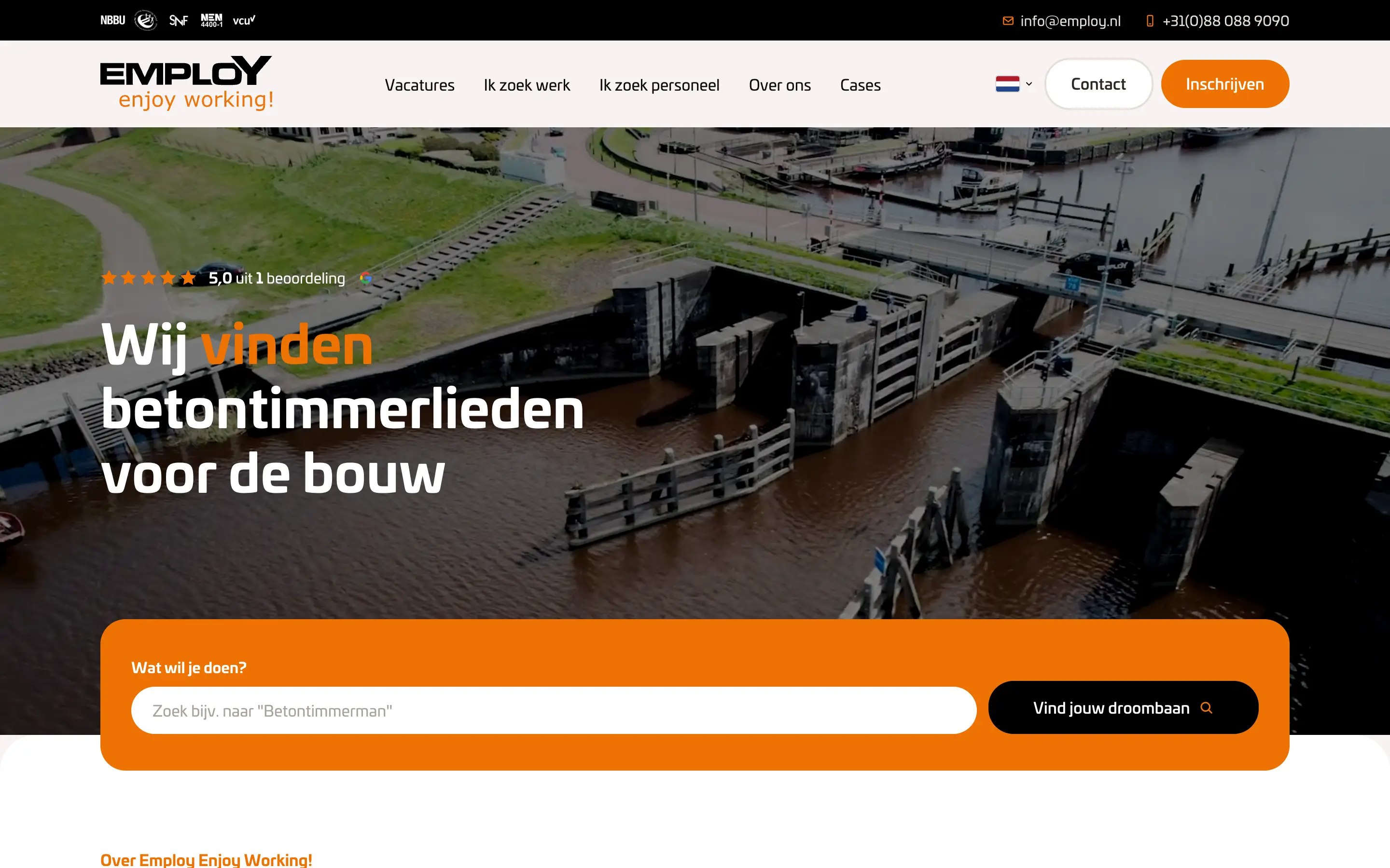 Opgeleverde website van Employ Enjoy Working!