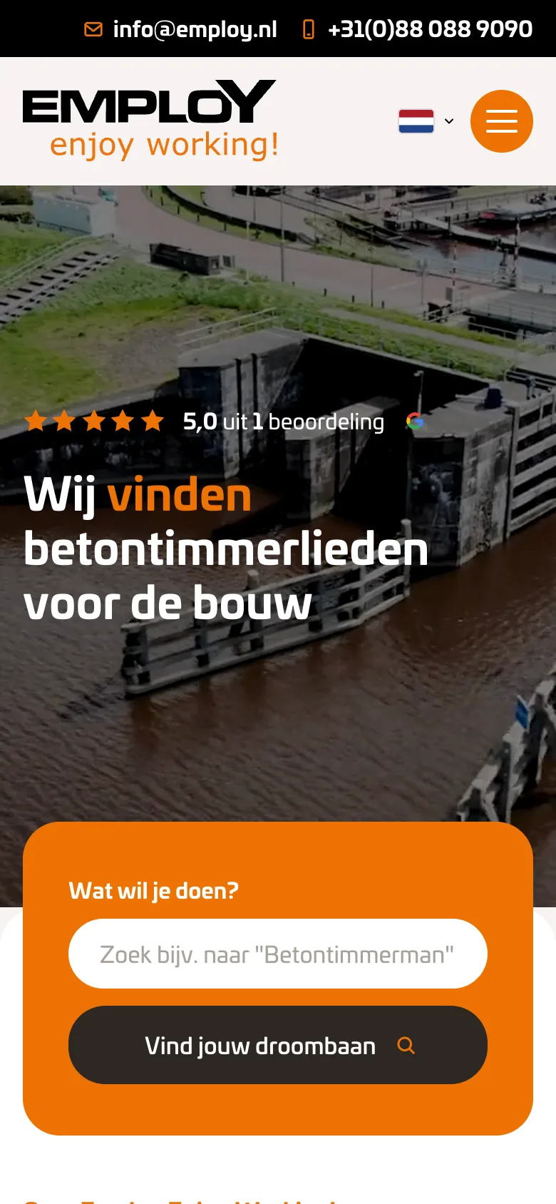 Mobiele weergave van de website van Employ Enjoy Working!