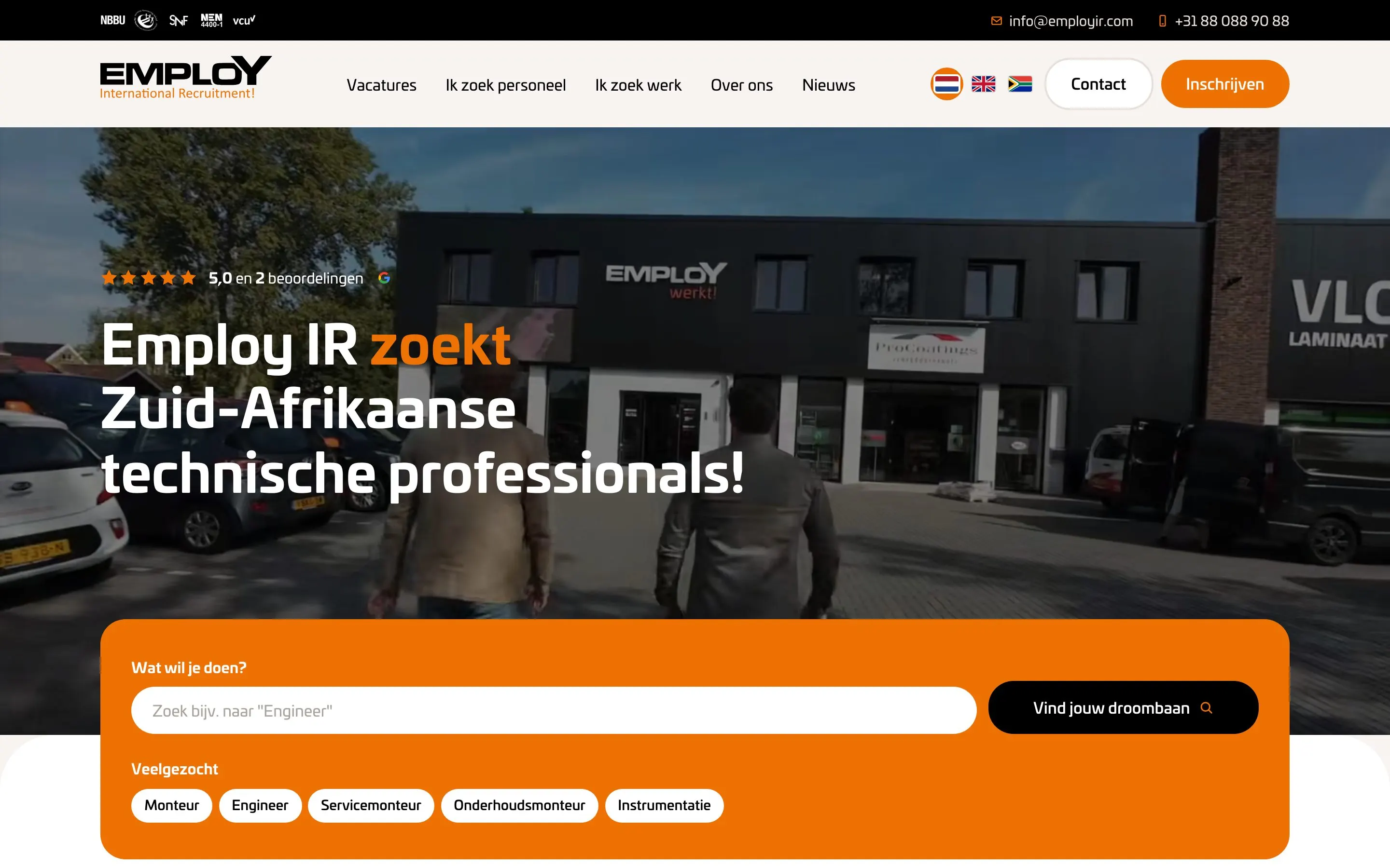Opgeleverde website van Employ International Recruitment