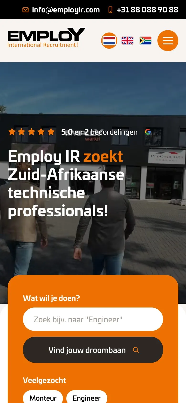 Mobiele weergave van de website van Employ International Recruitment