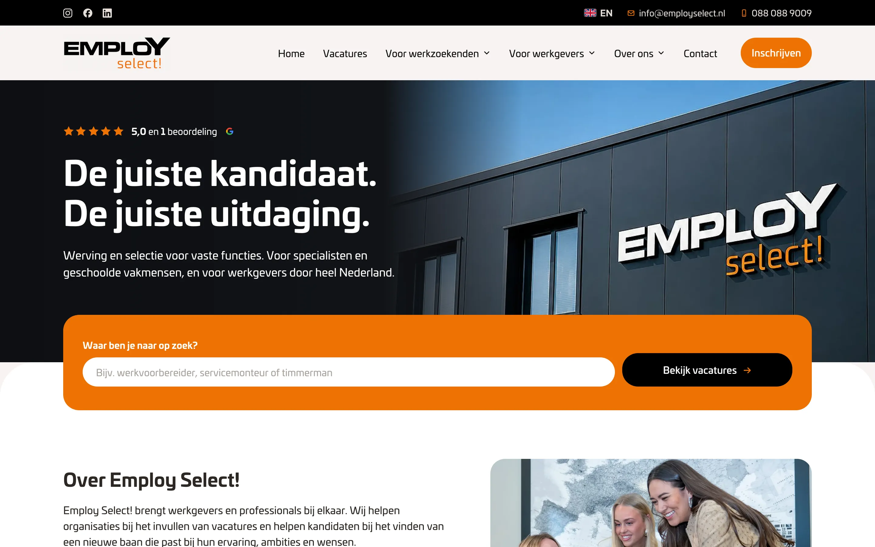 De website van Employ Select!