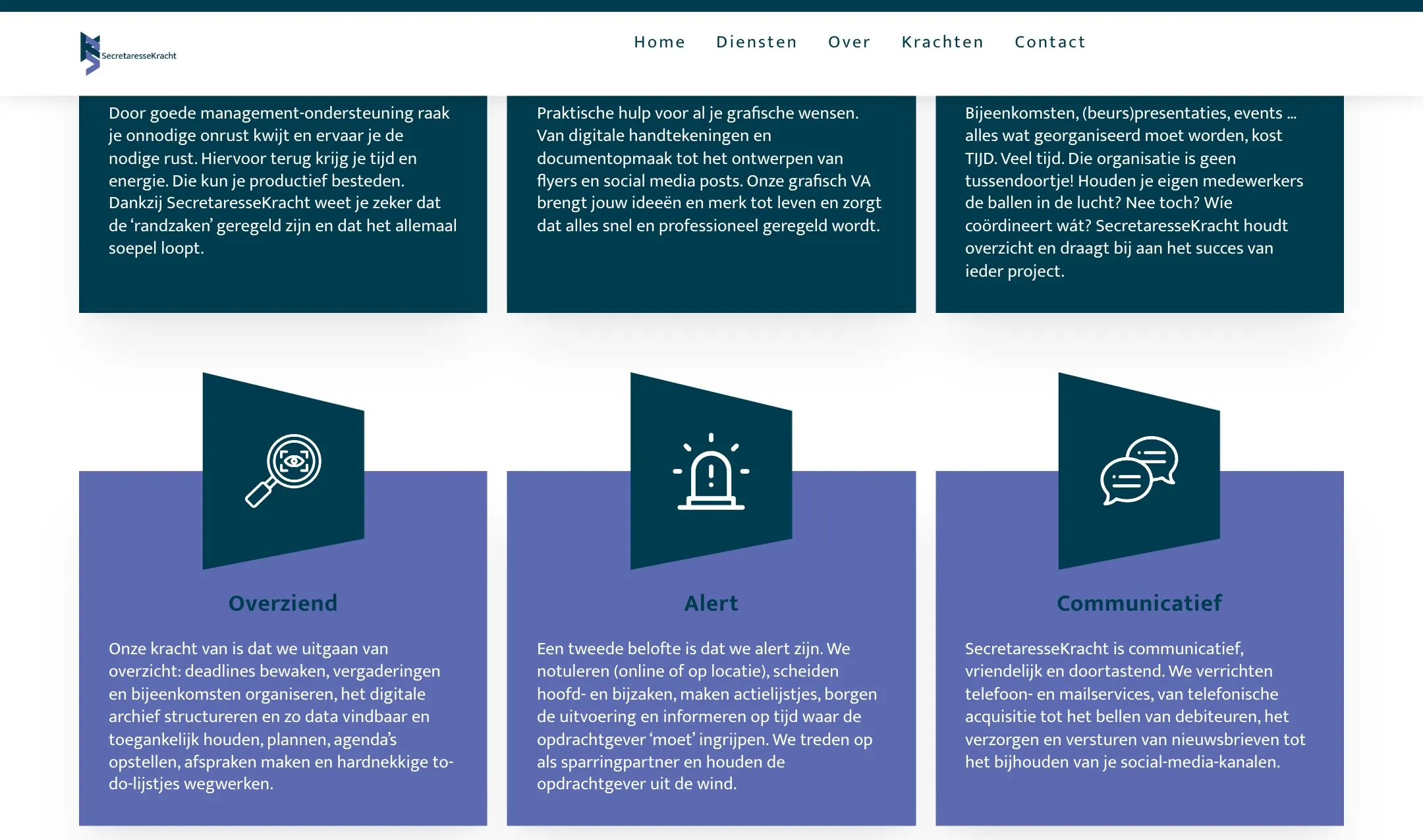 Dienstblokken van de live SecretaresseKracht-site