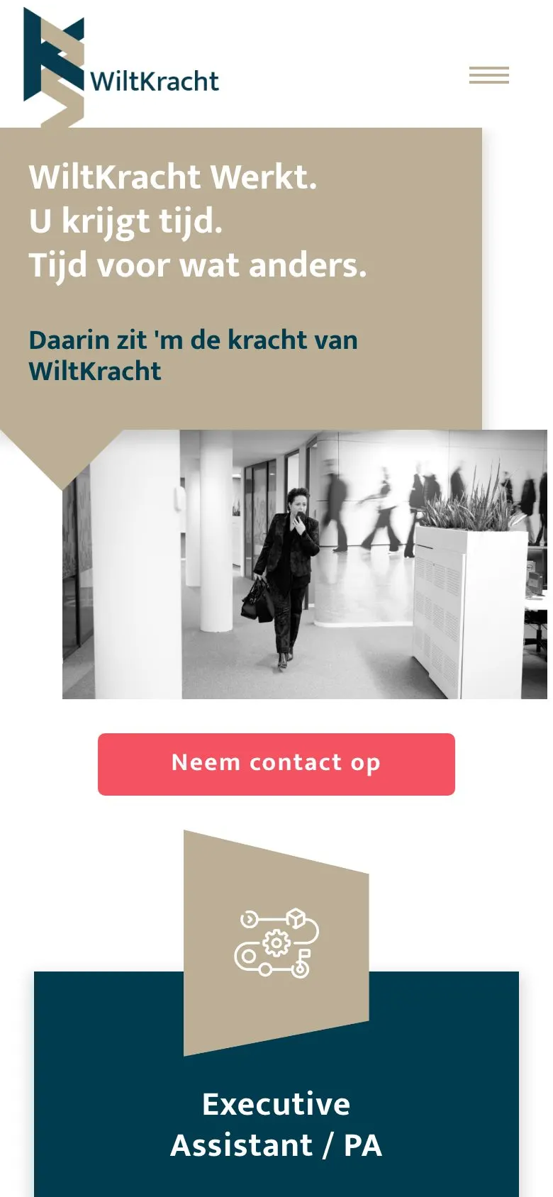 Mobiele weergave van de website van WiltKracht